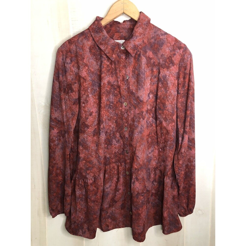 LOGO by Lori Goldstein Tunic Women Small Long Sleeve Button Peplum Casual Blouse